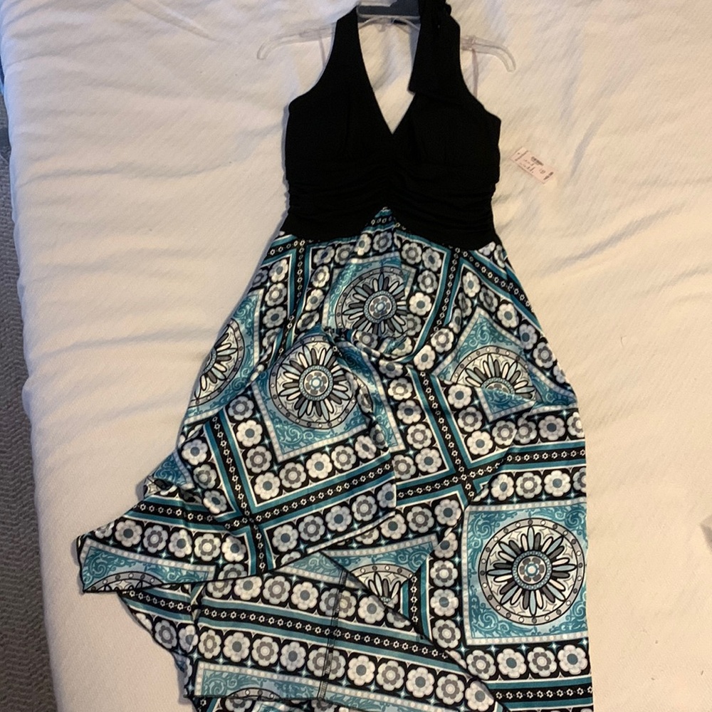 Halter dress with silky Handkerchief bottom